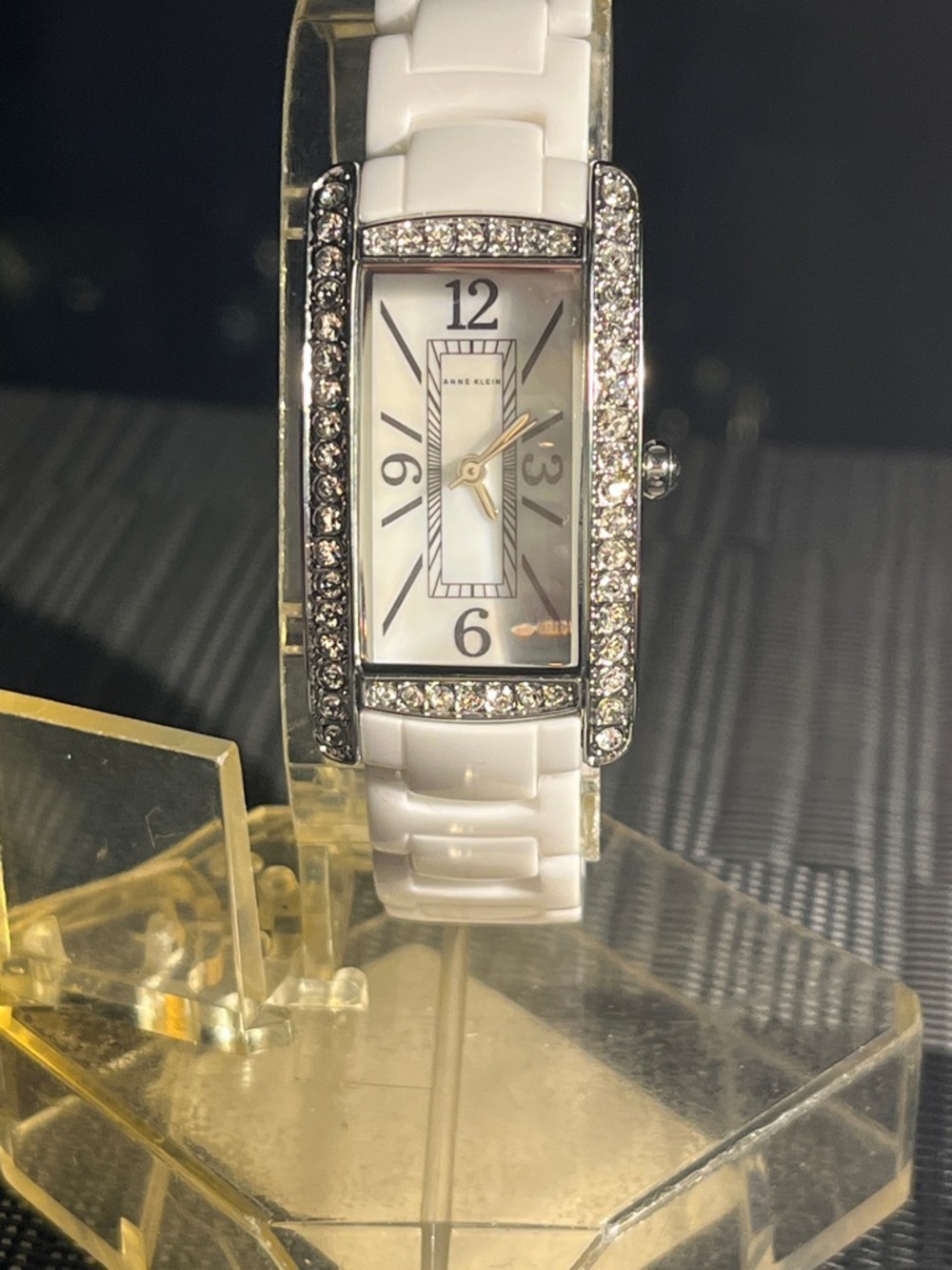 Anne Klein White Ceramic Crystal-Accent Bracelet Watch
